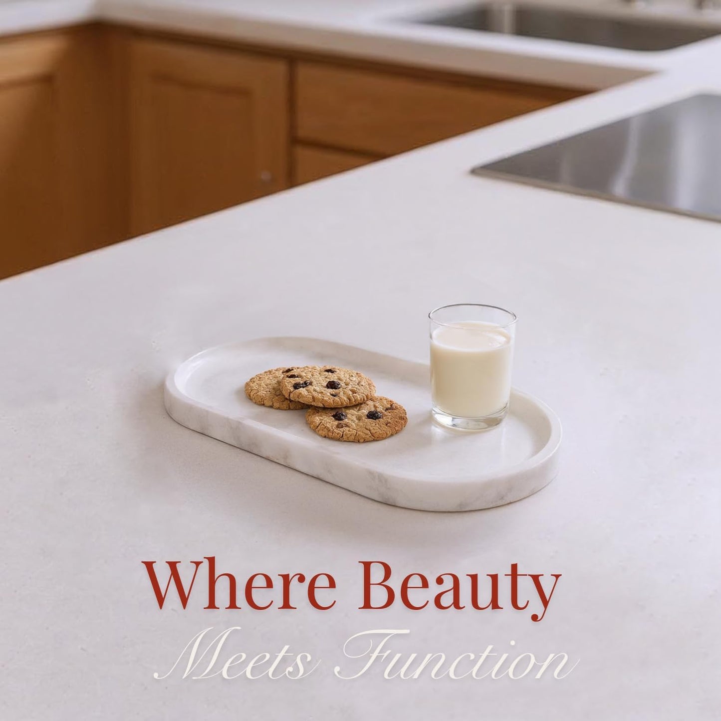 Handcrafted Marble Tray – Bathroom Counter Organizer, Jewelry Tray, Perfume Organizer & Decorative Tray for Vanity Accessories, Coffee Table Decor & Bathroom Countertop (Oval, Mugla White)