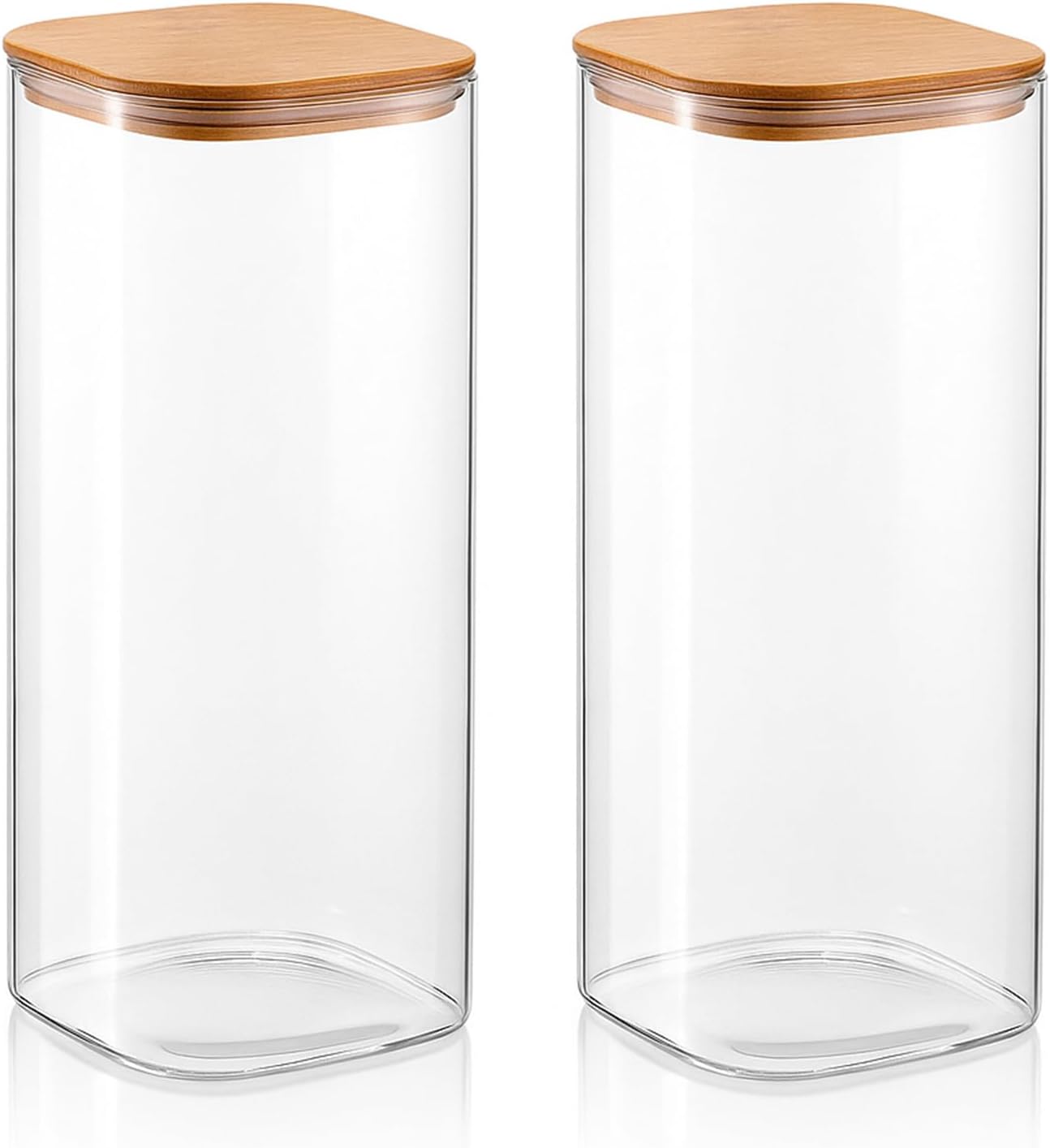 2 Pack Glass Flour and Sugar Containers Jars with Bamboo Airtight Lid Large 1750ml Glass Food Storage Containers for Spaghetti Pasta, Cereal, Candy, Cookies, Coffee, Oat