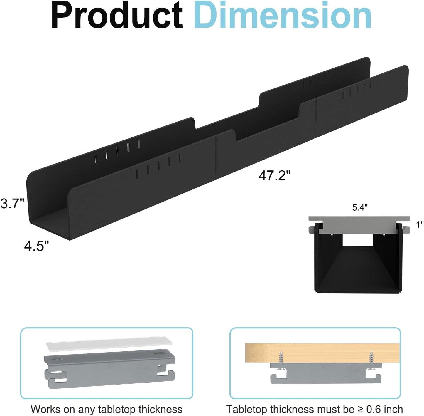 Under Desk Cable Management,Standing Desk Wire Management,47.2" Felt Cord Organizer Tray for Office, Home, Self-Adhesive Or Bracket Mount Cable Holder,Black
