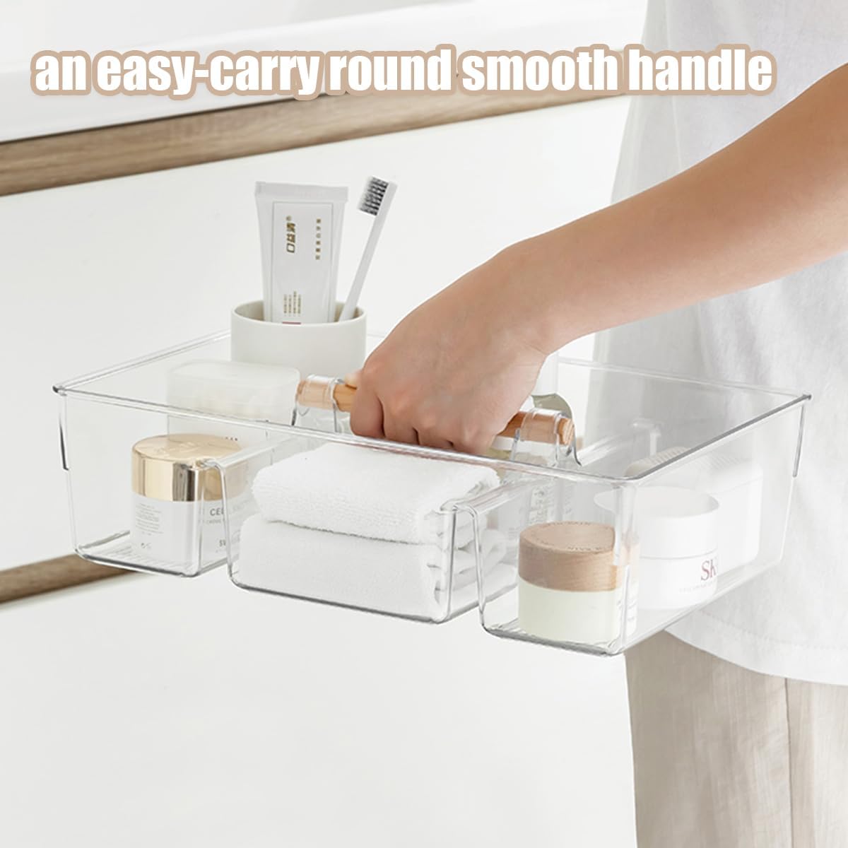 2 pack Large Plastic Portable Caddy with Handle, Storage Organizer Bin for Art Supplies, Crafts, Colored Pencils, Dorm Caddy, Shower, Cleaning, Kitchen, Office, Dorm, Desktop, Makeup Tote