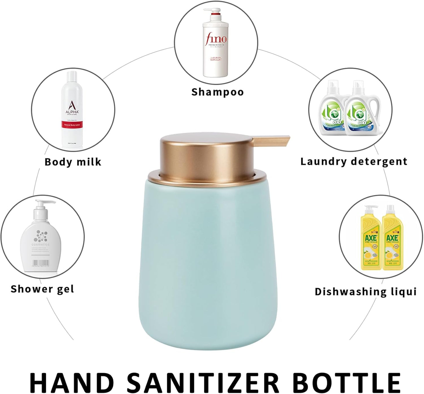 Soap Dispenser Ceramic with Easy-to-Press Pump Hand Lotion Liquid Dispenser for Shampoo Bathroom Kitchen 12 oz