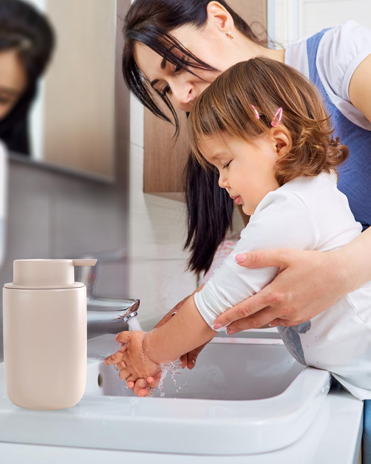 BosilunLife Lotion Pump Dispenser - Matte Khaki Soap Dispenser Bathroom Ceramic Dish Liquid Soap Dispenser for Kitchen, Bathroom Countertop Soap Dispensers (Khaki, Liquid Pump)