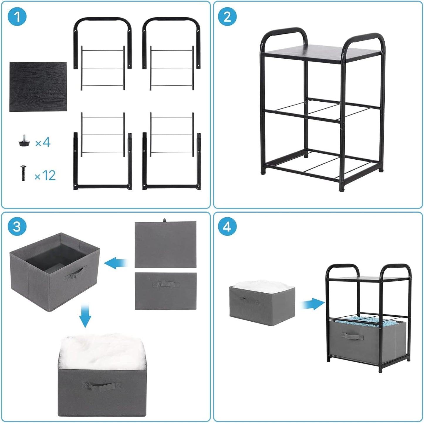 Dresser for Bedroom with 2 Drawers, Wide Chest of Drawers, Fabric Dresser, Storage Organizer Unit with Fabric Bins for Closet, Living Room, Hallway, Nursery, Dark Grey