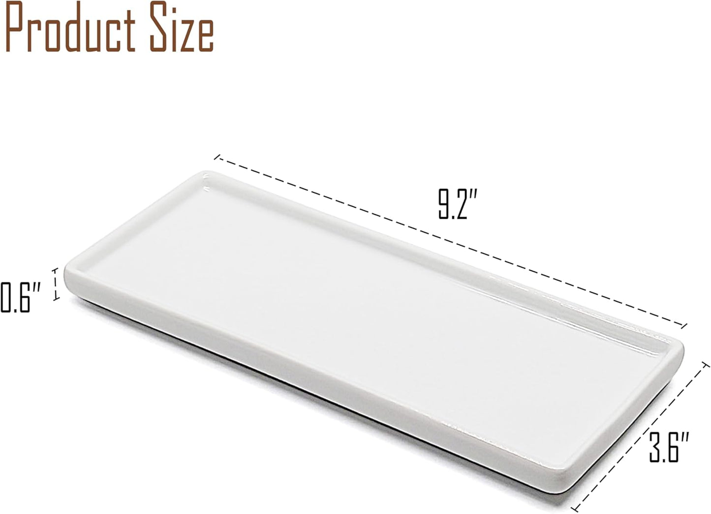 9.2" Porcelain Small Bathroom Tray, Ceramic Countertop and Vanity Tray for Cosmetics, Perfume, Jewelry, Candle - Kitchen Soap Tray for Kitchen Counter (White)