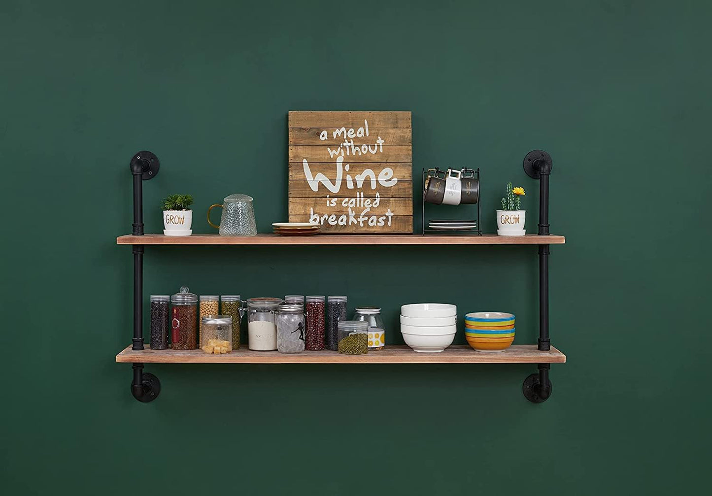 Pipe Shelves Industrial Pipe Shelving Shelves Real Wood Industrial Floating Pipe Shelves with Wood Planks 48 inch Wall Shelves Rustic Hanging Bookshelf Farmhouse Kitchen Bar Shelving