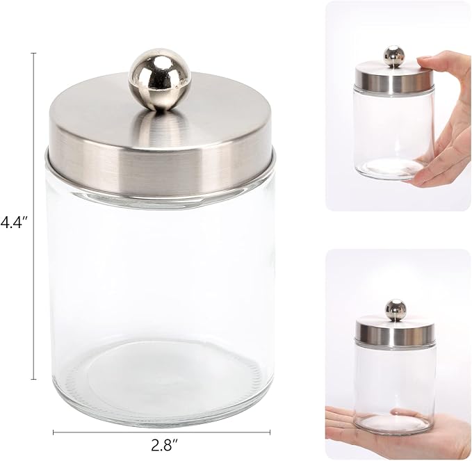 Tbestmax Glass Qtip Holder Dispenser, 10-Ounce Bathroom Containers Apothecary Jars with Metal Lids for Cotton Ball Swab Pad (4 Pack)