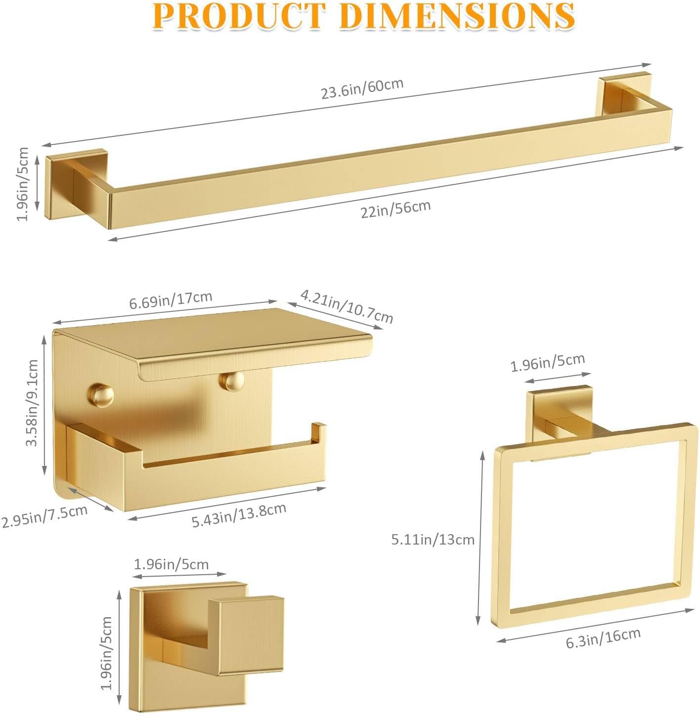 10 Pieces Brushed Gold Towel Bar Set Bathroom Hardware Accessories Set Upgraded Toilet Paper Holder Towel Holder/Racks Set for Bathroom Stainless Steel Wall Mounted 23.6in