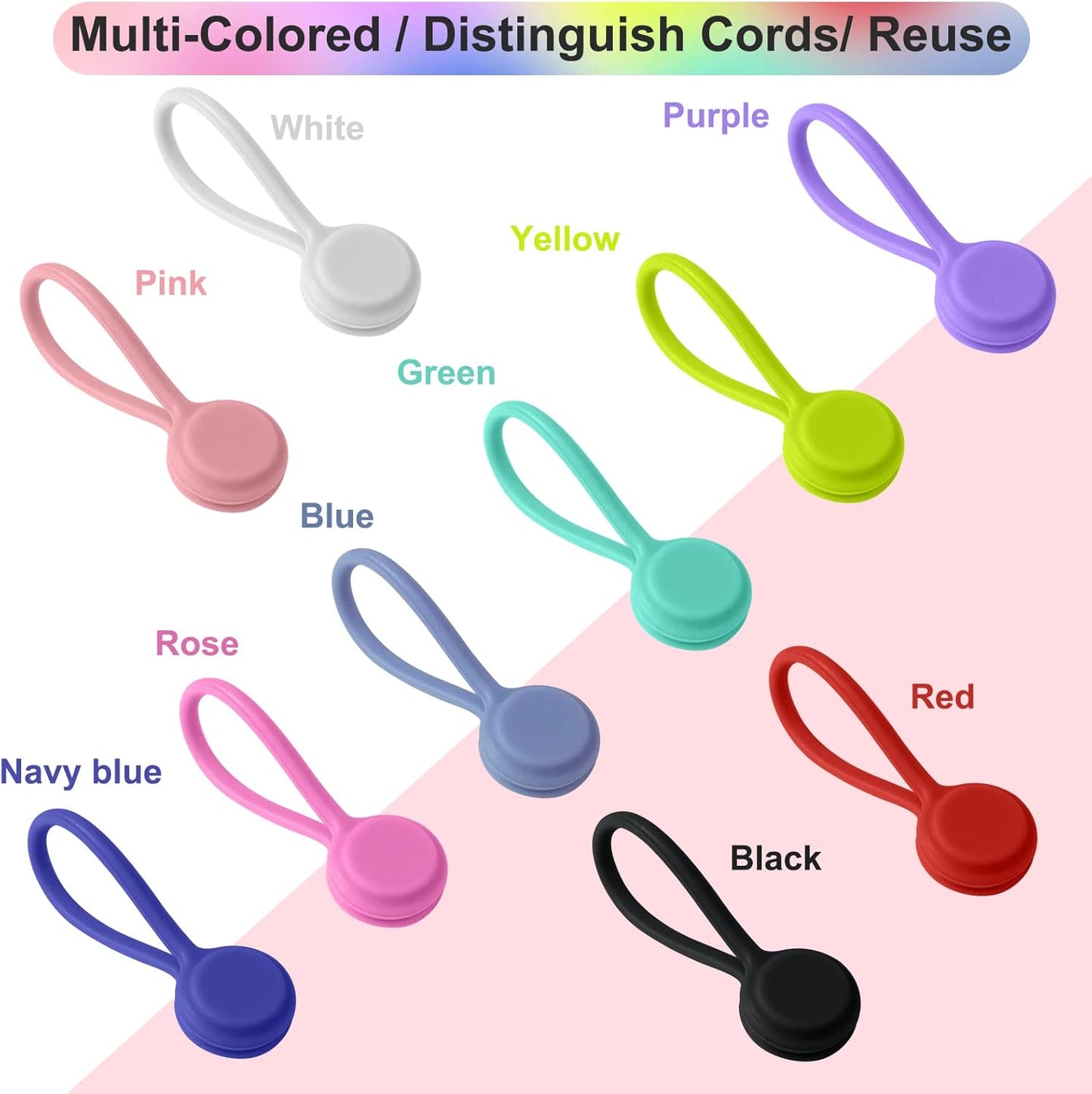 Motiloo Reusable Magnetic Cable Ties for Bundling and Organizing, Holding Stuff, Book Markers, Fridge Magnets Twist Ties(10 Colors - 10 Pack)