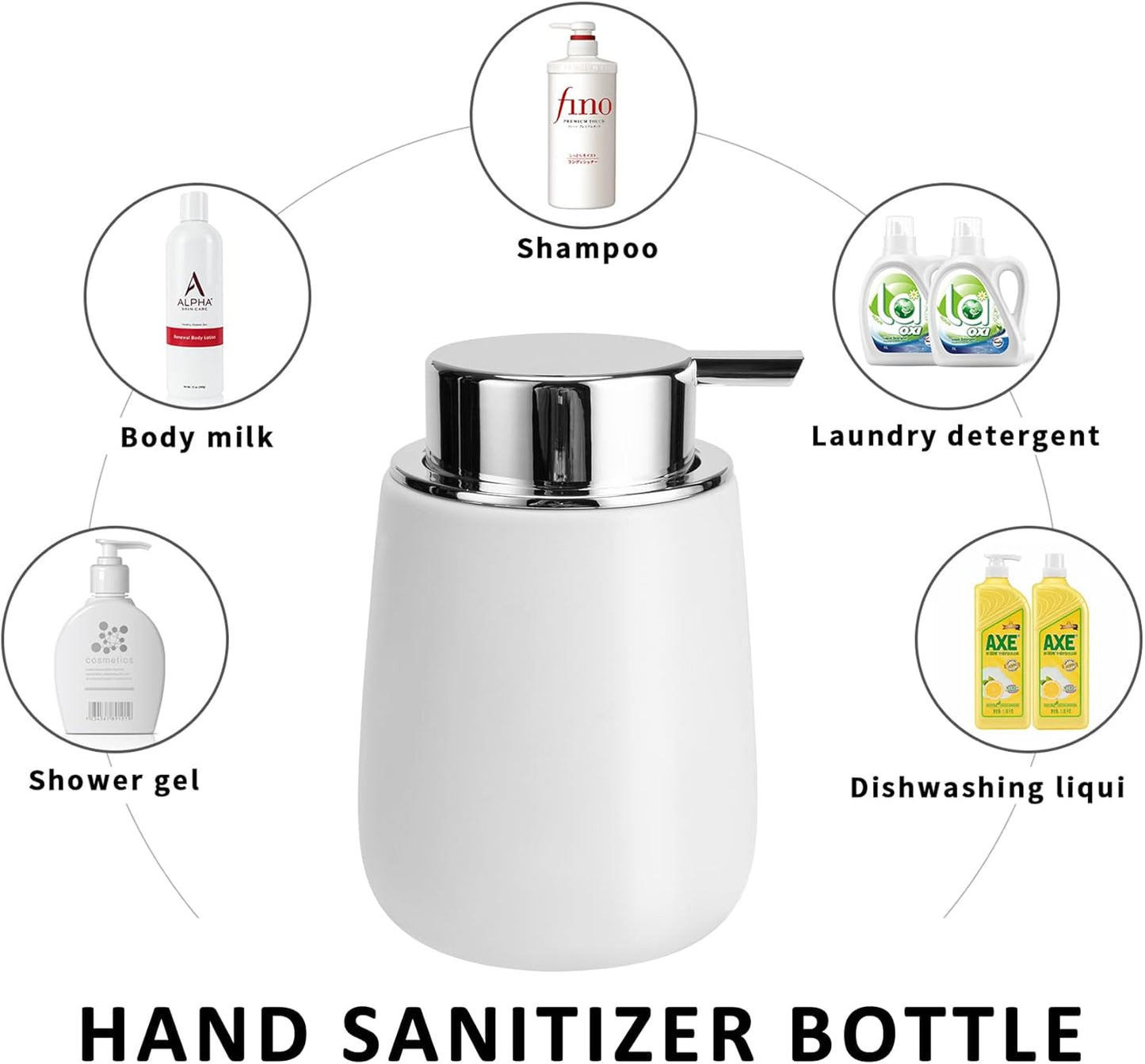 Soap Liquid Dispenser Ceramic with Easy-to-Press Pump Hand Liquid Dispenser for Shampoo Bathroom Kitchen 12 oz 2pcs