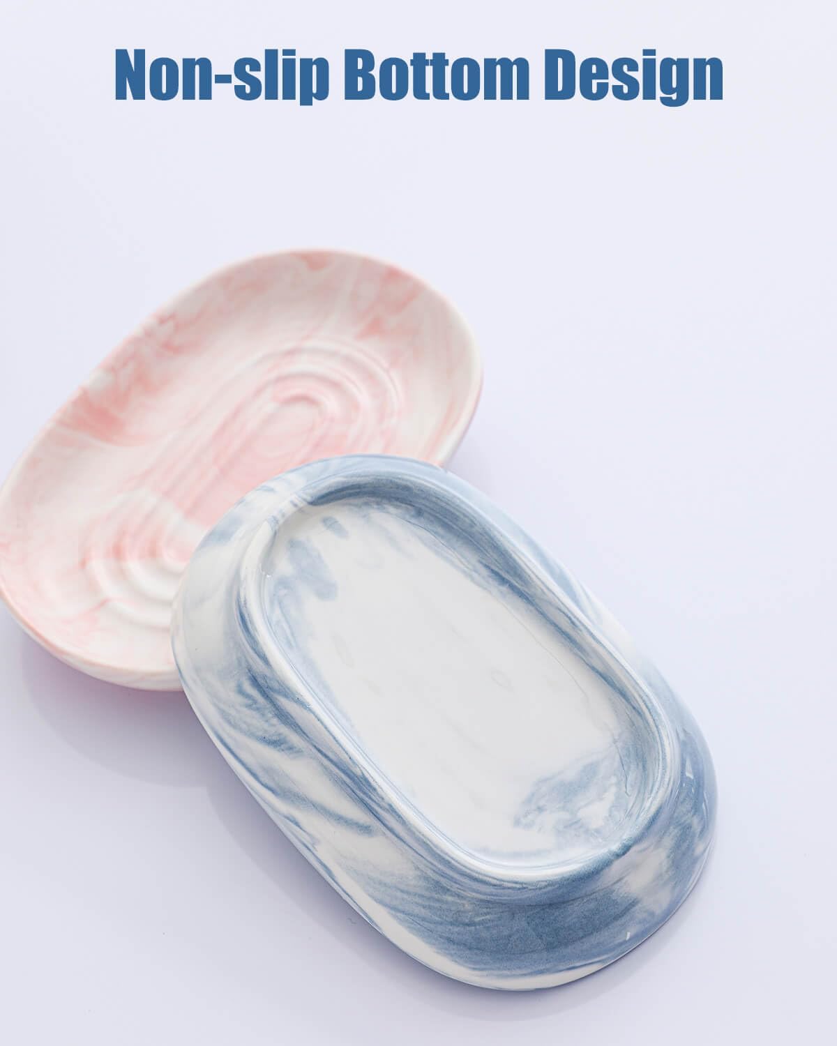 Handcrafted Fancy Ceramic Soap Dish, Decorative Soap Holder with Unique Marble Textures, Multi-Purpose Soap Bar Holder for Bathroom & Kitchen, Non-Slip & Waterproof (Pink Texture)