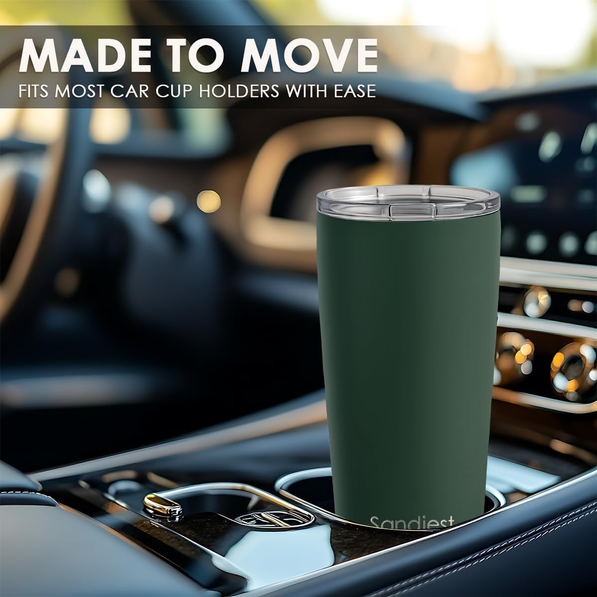 SANDJEST Dark Green Tumbler 20oz Stainless Steel Double Wall Vacuum Insulated, Green Travel Coffee Cup, Gifts for Men Women Birthday Christmas