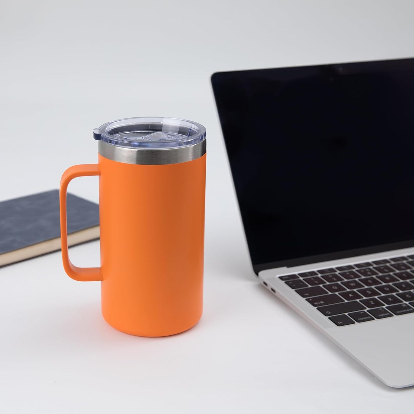 DOMICARE 24oz Mug with Handle and Lid, Stainless Steel Coffee Mug, Travel Mug with Handle, Double Wall Vacuum Coffee Tumbler, Reusable Insulated Cup, Orange, Pack 4