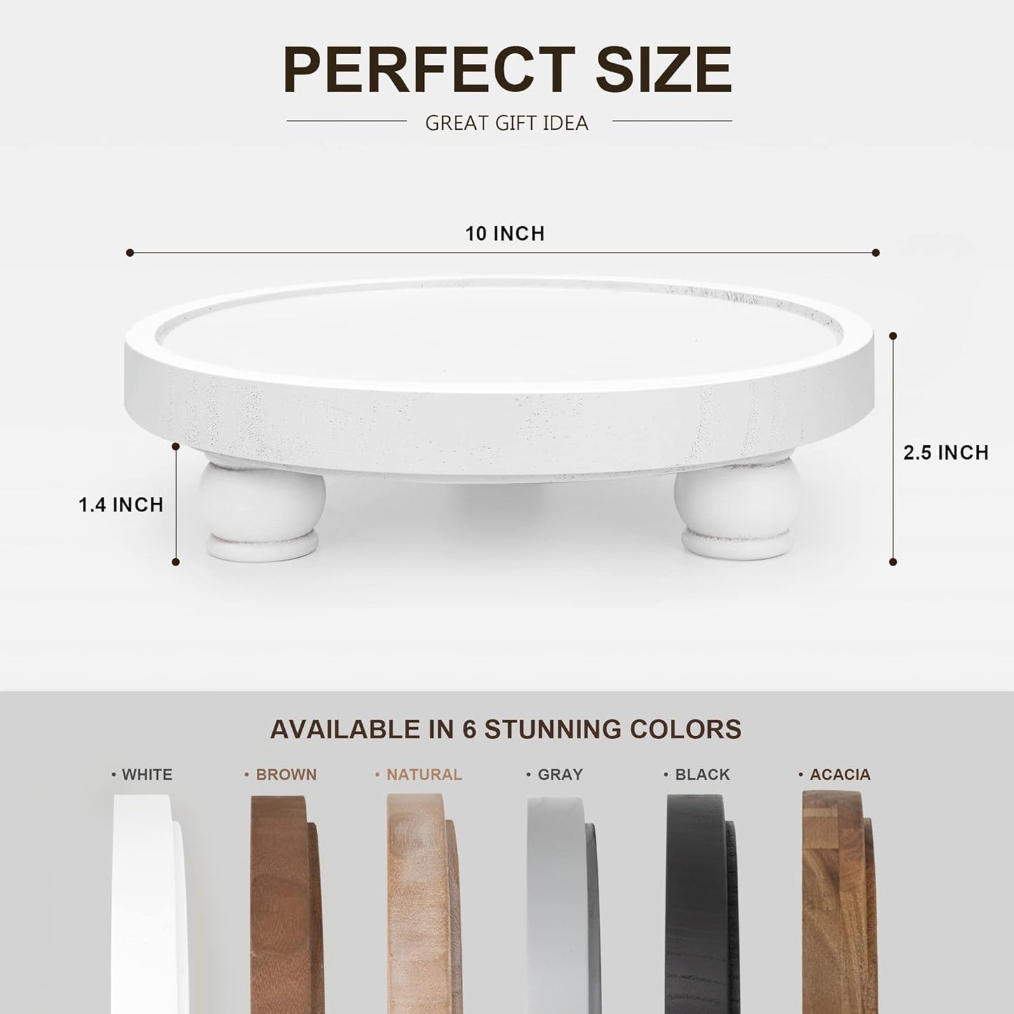 EOSAHR Decorative Wooden Riser for Home Decor : Farmhouse Display Stand for Kitchen Counter, Bathroom Sink and Home Decor - Rustic Round Waterproof Pedestal Tray for Soap, Plant Holder (White)