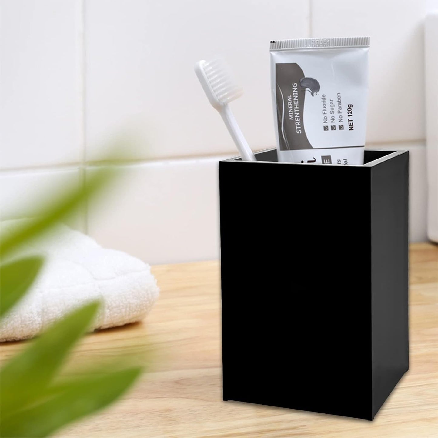 2 Pack Black Acrylic Pencil Pen Holder Cup,Desk Accessories Holder,Makeup Brush Storage Organizer,Modern Design Desktop Stationery Organizer for Office School Home Supplies,2.6x 2.6x 4 inches