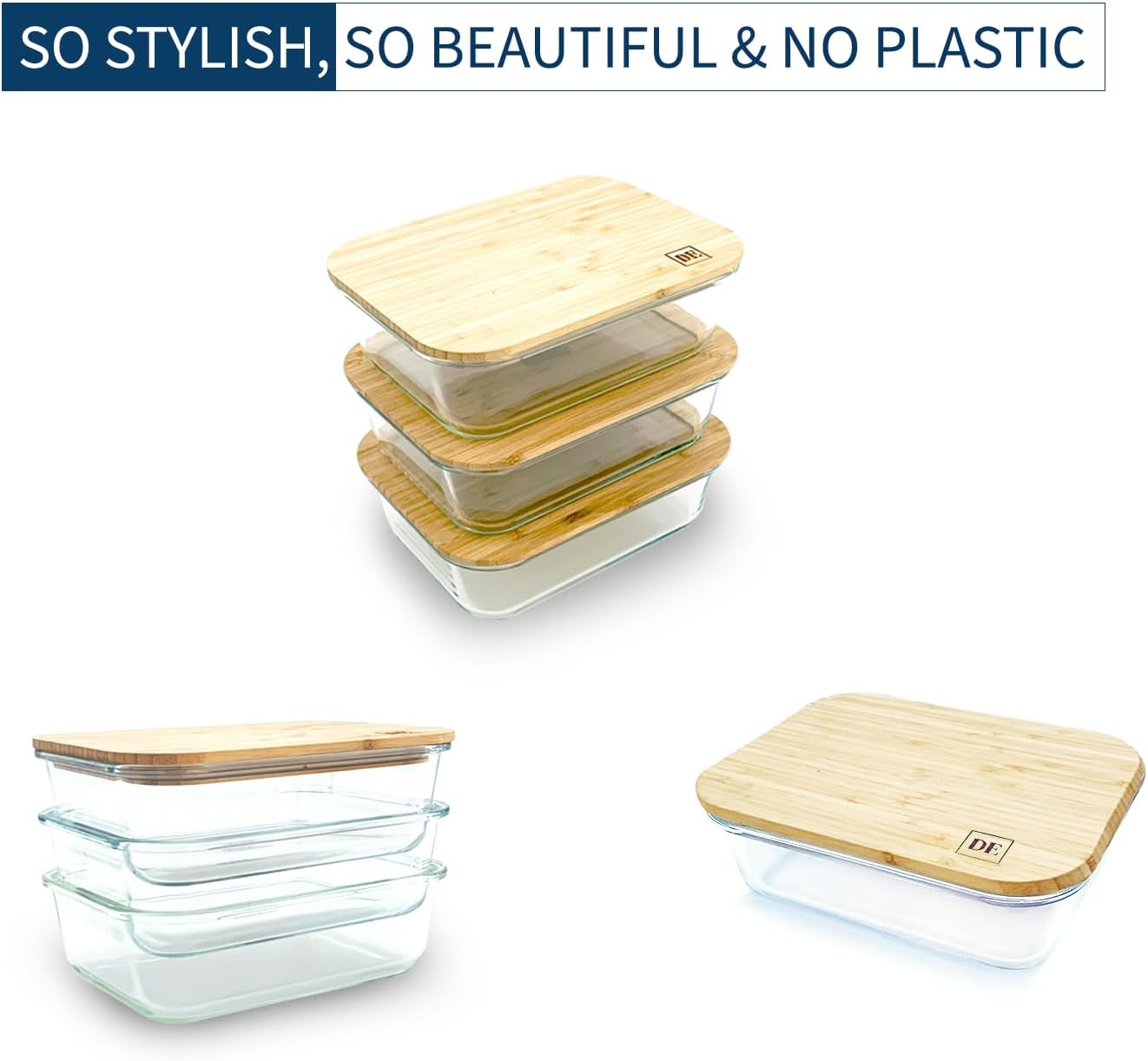 DE Plastic-Free Glass Storage Containers (3-Pack, 51oz) with Bamboo Lids ā Eco-Friendly, Airtight, Reusable ā Oven, Microwave & Dishwasher Safe ā BPA-Free & Sustainable.
