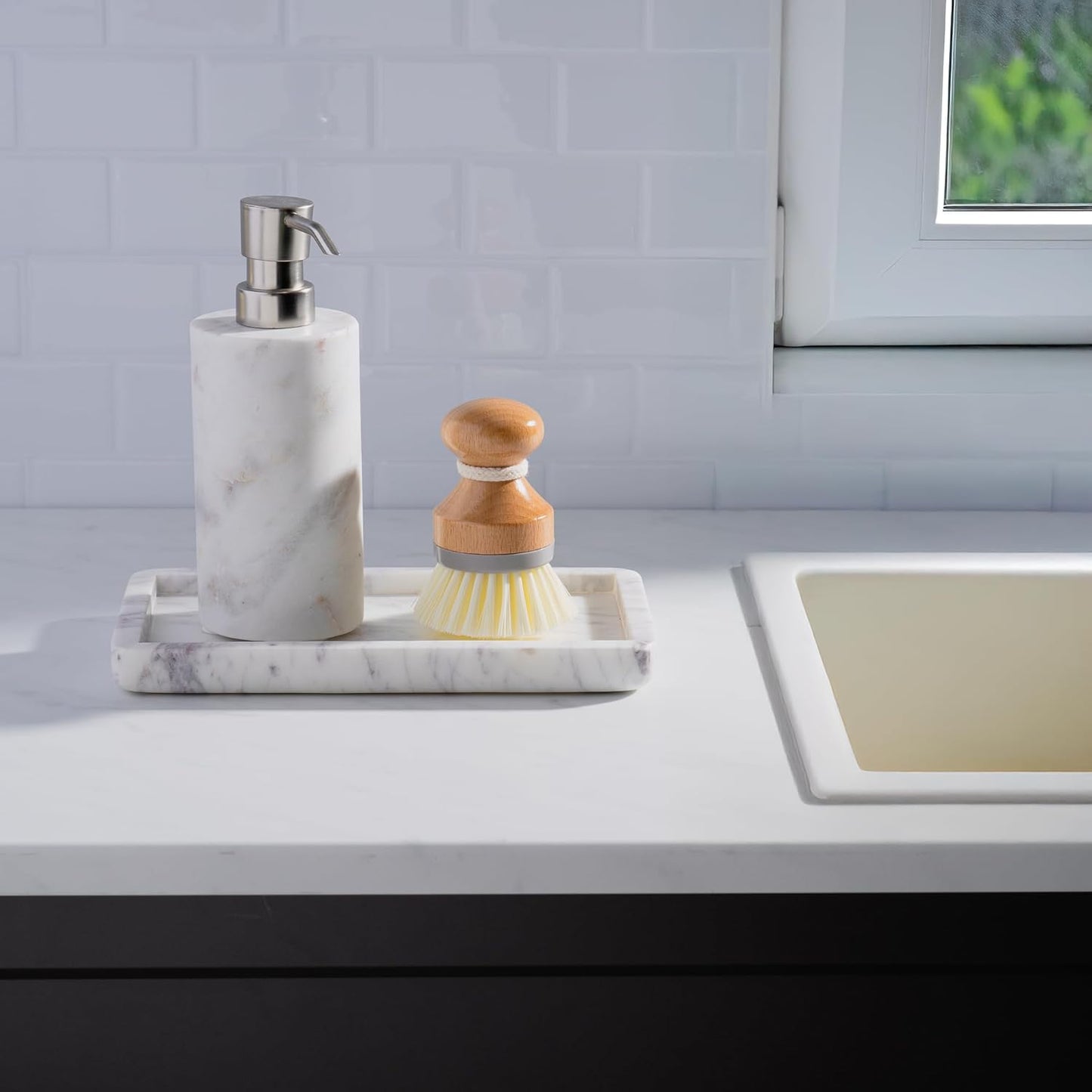 Cork & Mill Marble Tray for Bathroom Countertop, Kitchen Counter, or Catchall - 8 3/4" x 5" Small Rectangular Vanity Tray for Skincare or Perfume - Handcrafted Natural White Marble Stone Organizer