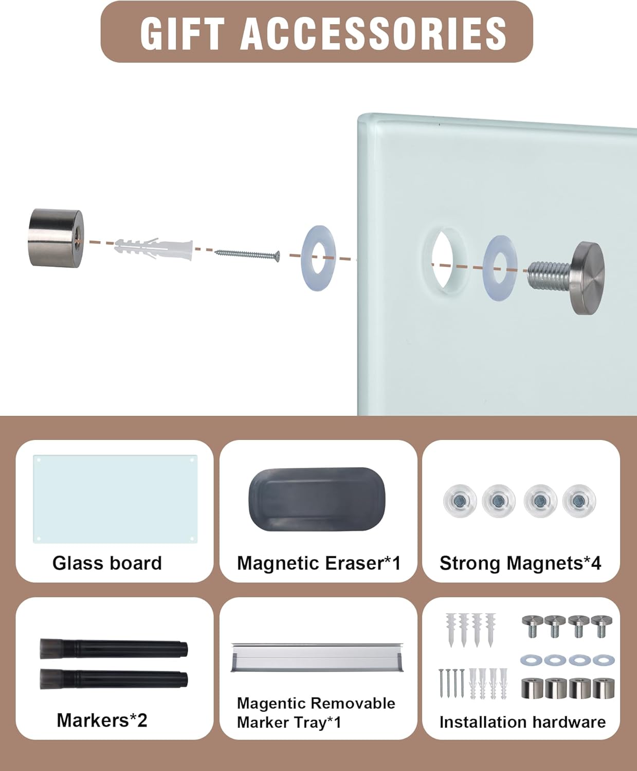 Magnetic Glass Whiteboard,36"x24" Wall Mounted Frameless Dry Erase Board for Office, Home & School White