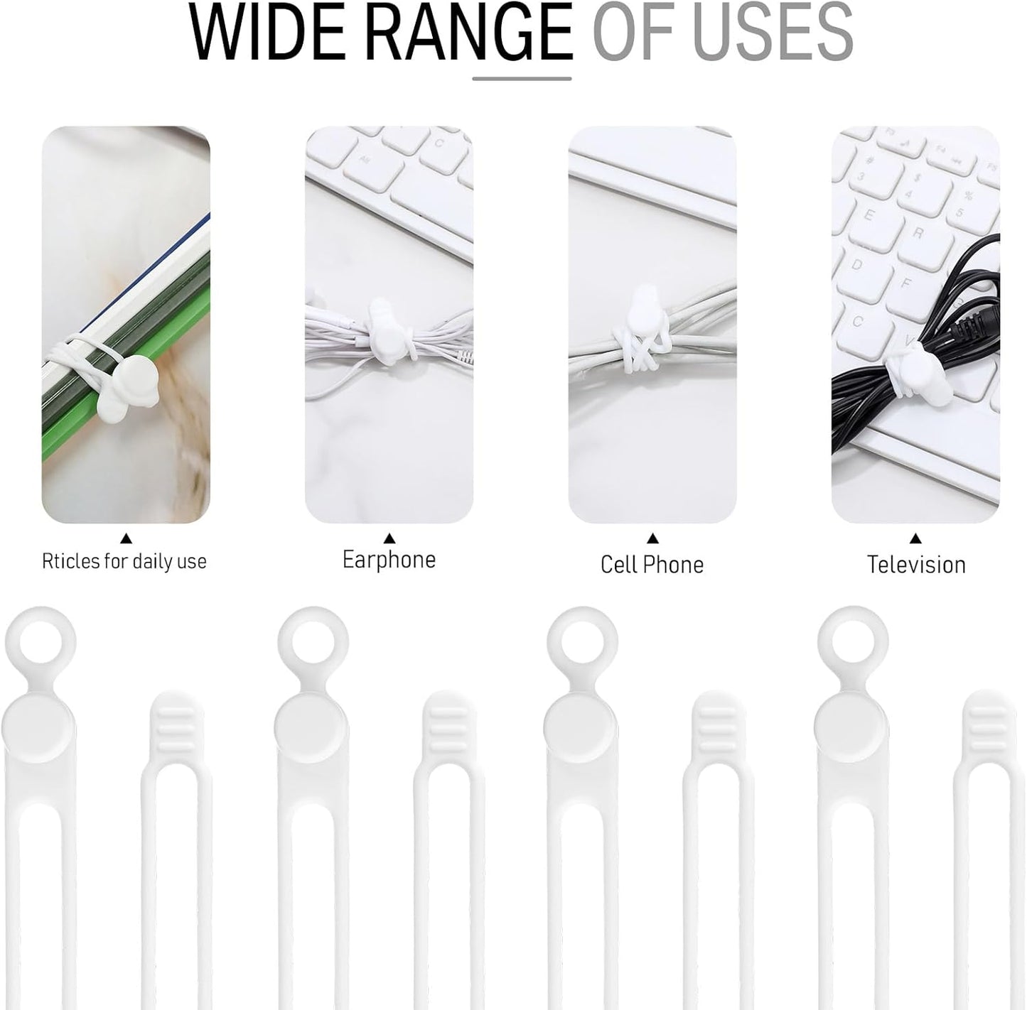 Nuanchu 40 Pcs Silicone Cable Ties Reusable Holder Adjustable Straps Multipurpose Charging Cable Organizer for Fastening Charging Cords Wires(4.17 Inch,White)