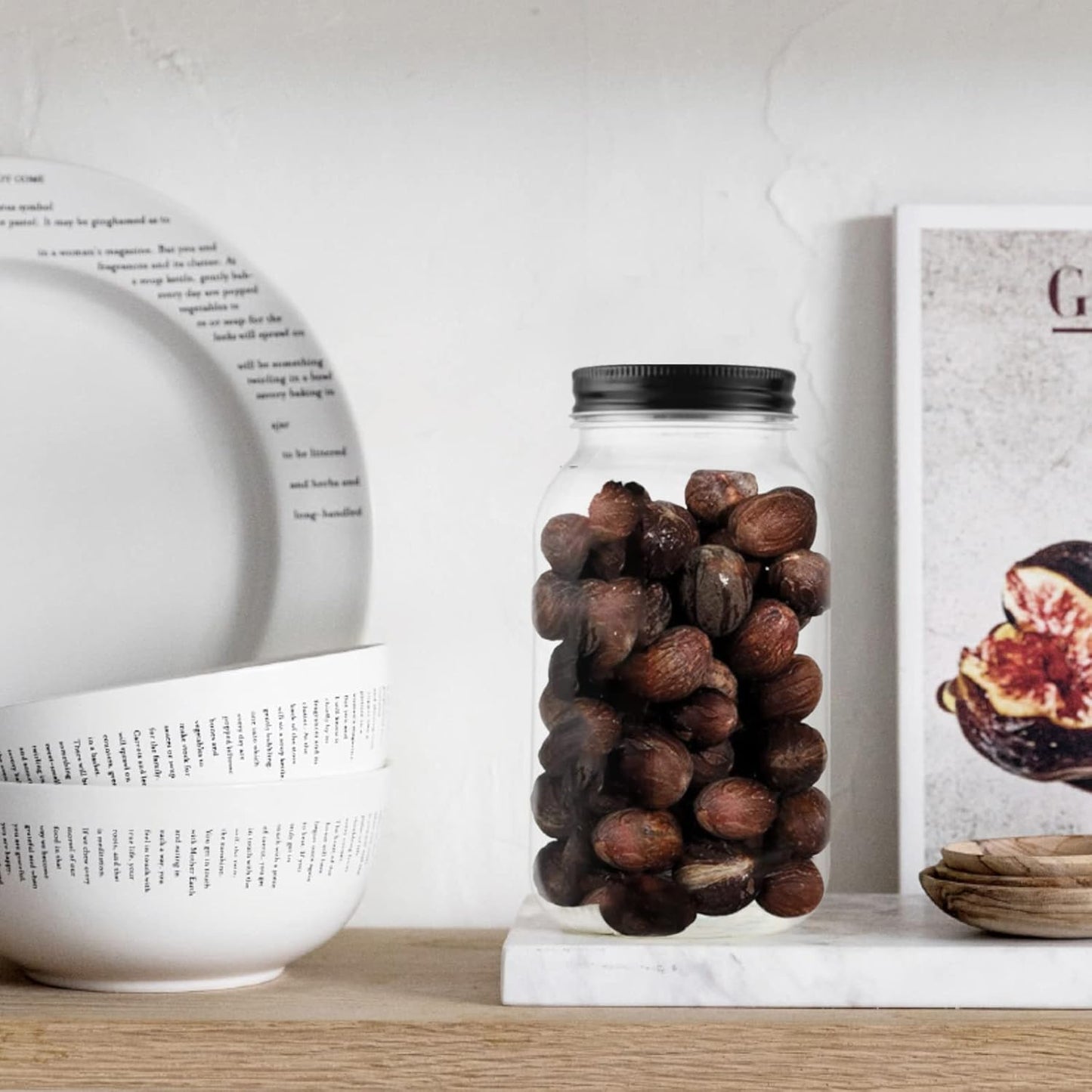 novelinks 32 oz Plastic Food Storage Jars with Metal Lids – 6 Pack BPA-Free Clear Airtight Containers for Pantry, Spices, Snacks, Kitchen & Bathroom Organization – Leak-Proof Reusable Jars (Black)