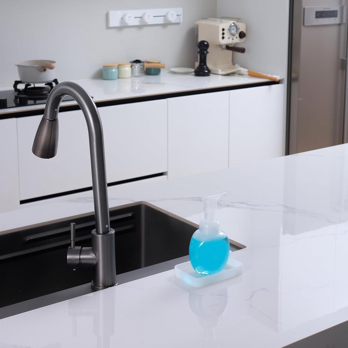 Silicone Kitchen Sink Organizer Tray for Multiple Usage,Easy Clean Sponges Holder for Kitchen Bathroom Counter or Sink,Dish Soap Dispenser,Scrubber,Bottle,Cup Ttanslucent 4.9”x 3.2”