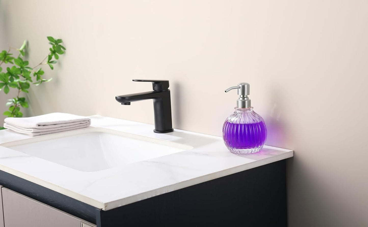 Round Bathroom Soap Dispenser Brushed Nickel Pump, Glass Bottle with Stainless Steel Pump Liquid Soap Dispenser Sphere Countertop Hand Kitchen