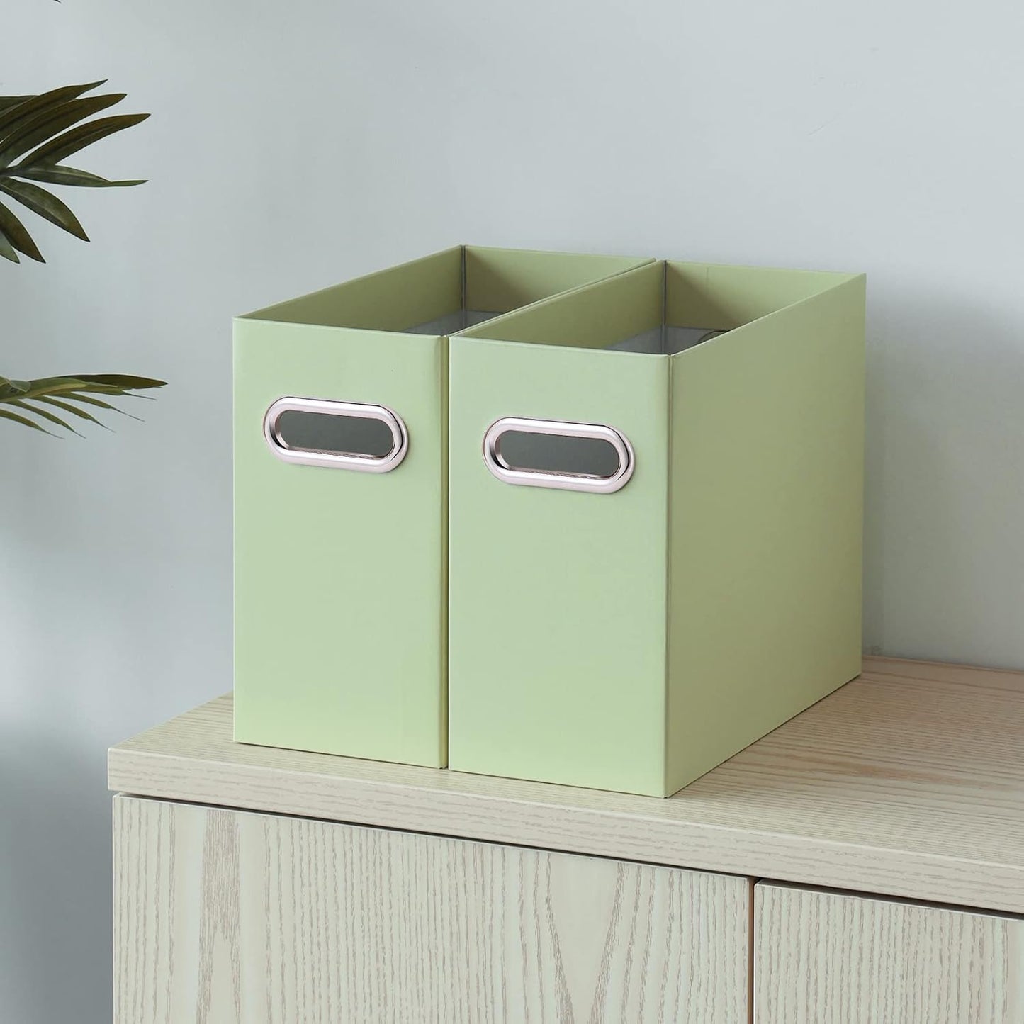 Oterri File Organizer - Small Cardboard Storage Box, Collapsible and Portable With Handle for Letter Size Files, Hanging Folder Box (Green, Letter Size - 4 Packs)