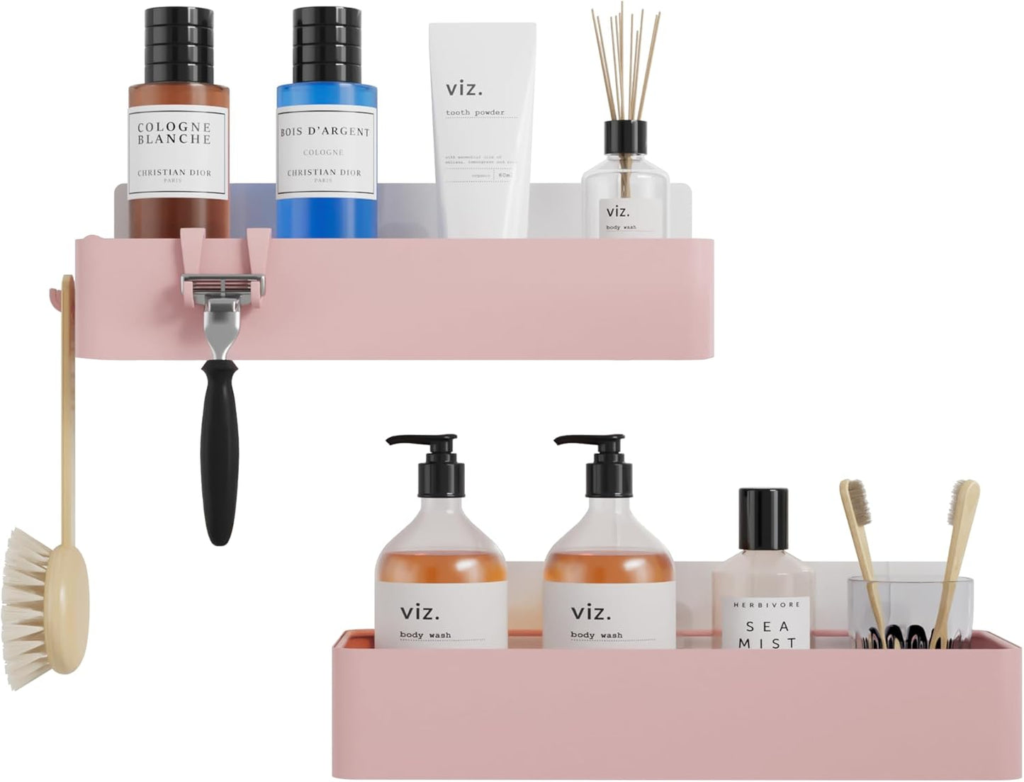 Kitsure Shower Caddy - 2 Pack Adhesive Shower Organizer, Rustproof Metal Shelves, No-Drill Bathroom Organizers and Storage, Pink, Large