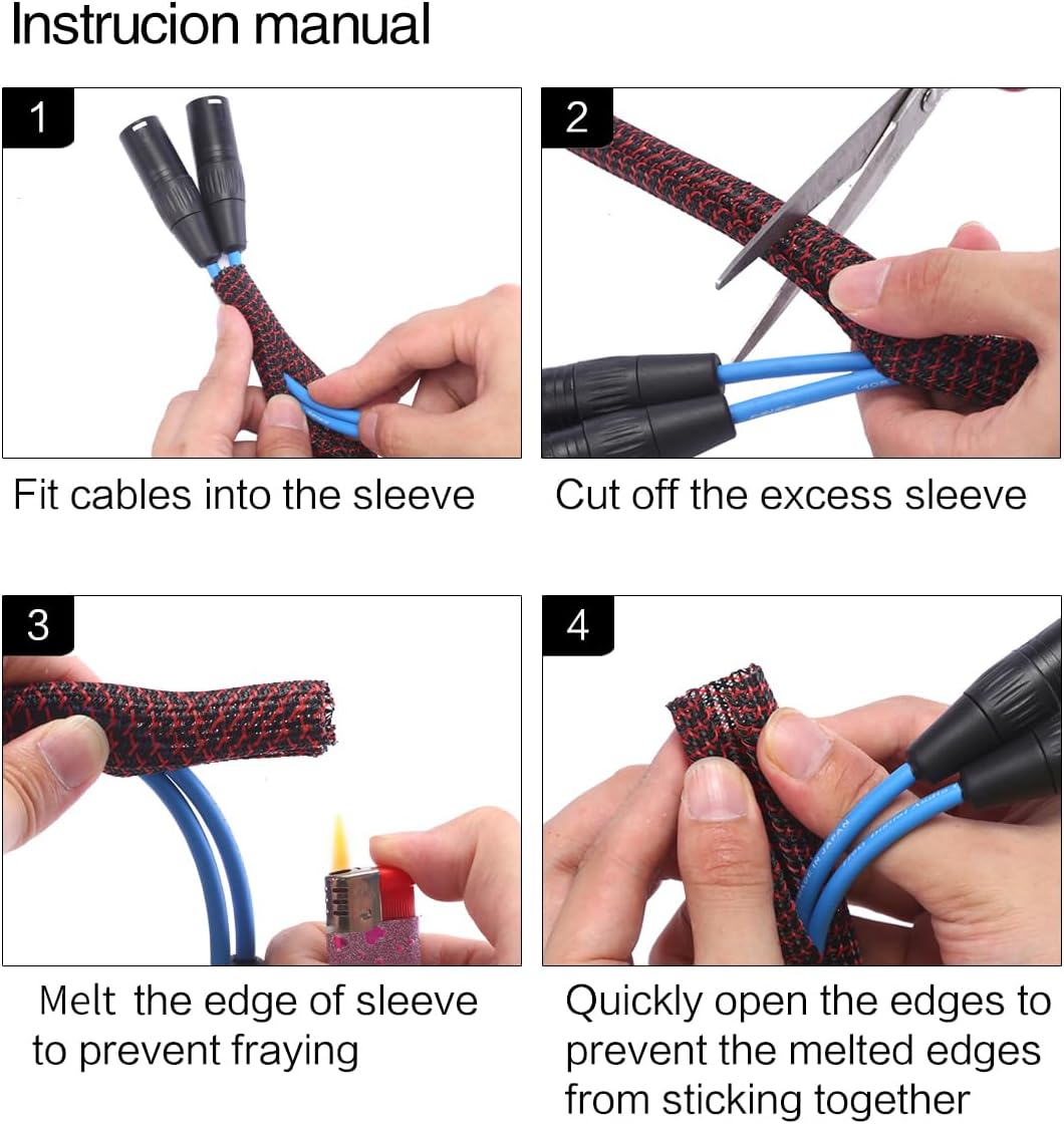 Alex Tech 25ft - 3/8 inch Cord Protector Wire Loom Tubing Cable Sleeve Split Sleeving For USB Cable Power Cord Audio Video Cable – Protect Cat From Chewing Cords - Blackred