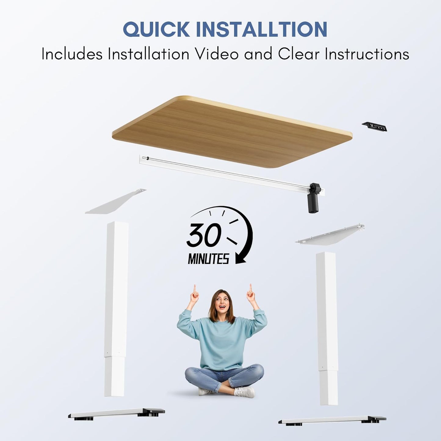 Furmax Electric Height Adjustable Standing Desk Large 40 x 24 Inches Sit Stand up Desk Home Office Computer Desk Memory Preset with T-Shaped Metal Bracket, Wood