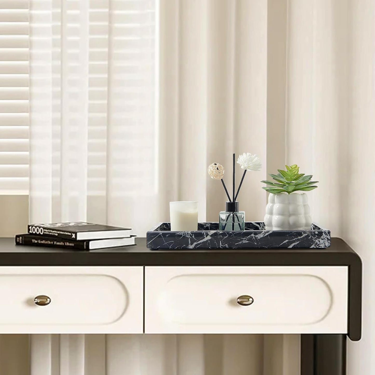 Marble Bathroom Tray,Pure Natural Vanity Tray,Marble Tray for Kitchen Counter Non-Ceramic/Non-Resin,Stone Trays 12 x 8 inch