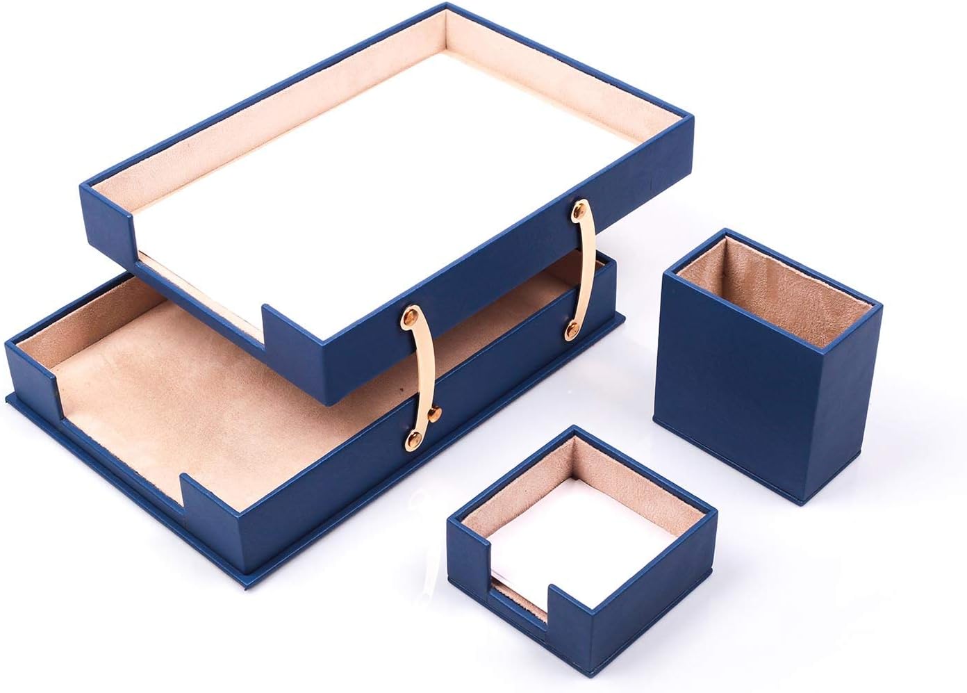 MOOGCO Bonded Set Luxury Leather Desk Pad & Desk Organization Essentials Desk Organizer Leather Desk Organizer (Blue)