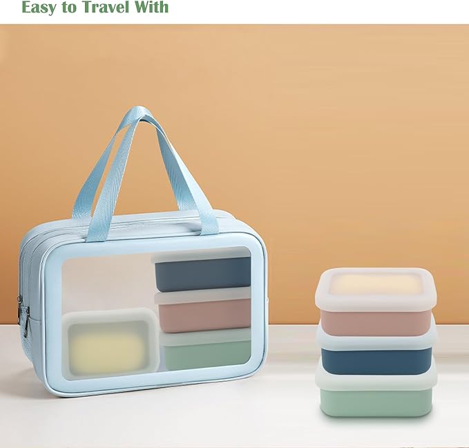 OLAMAR Portable Travel Soap Case with Draining Layer,Enhanced Leak Proof Silicone Travel Soap Container,Shatterproof Soap Holder for Traveling, Camping, Gym, Dorm, Bathroom (Blue, Small)