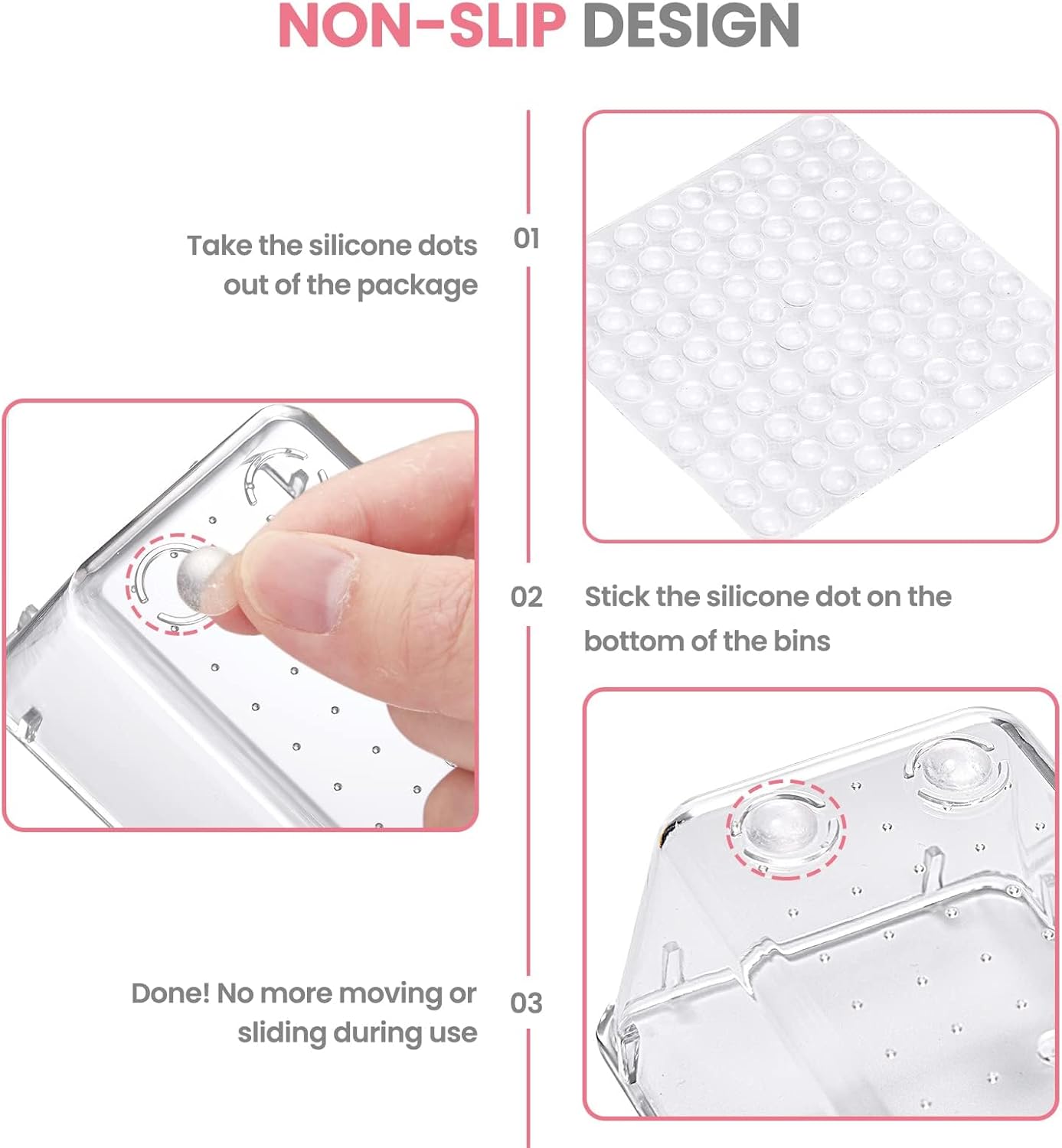 HOUSE DAY Makeup Drawer Organizer Trays 17 PCS, 4-Size Clear Drawer Organizers with Silicone Pads, Vanity Organizers and Storage, Non Slip Plastic Drawer Organizer for Desk, Bathroom, Kitchen, Office