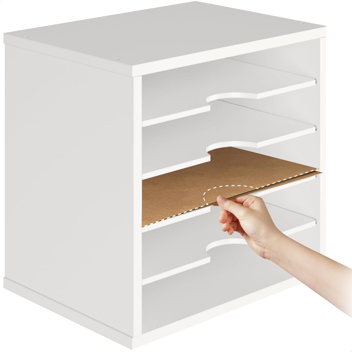 Ballucci File Organizer Paper Sorter, 5 Tier Adjustable Shelves Office Desk Organizer, 13 5/8" x 9 1/4" x 12", White