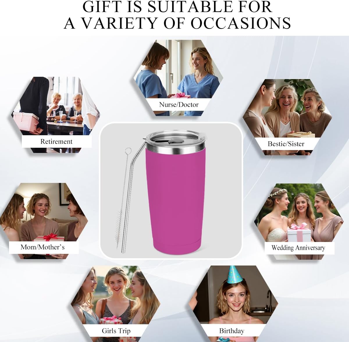 20 oz Insulated Tumbler, Tumbler with Lid Straw, Insulated Travel Coffee Mug Stainless Steel Cup for Cold Hot Drink Gift for Women Friend Girls Colleague Christmas Birthday Friendship (Rose Pink )