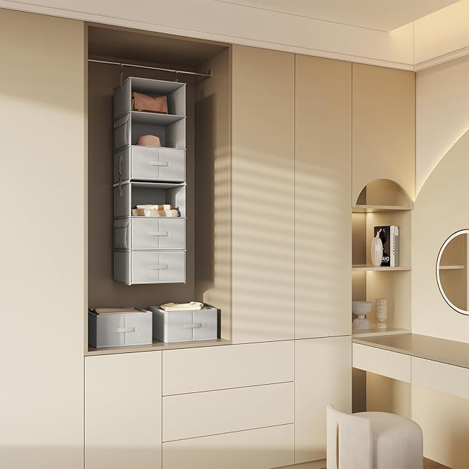 Vailando 6-Shelf Hanging Closet Organizer with 3 Drawers, 2 Separable 3-Shelf Closet Organizers and Storage for Wardrobe Organization, Hanging Dresser for Nursury & Dorm Clothes Organizer