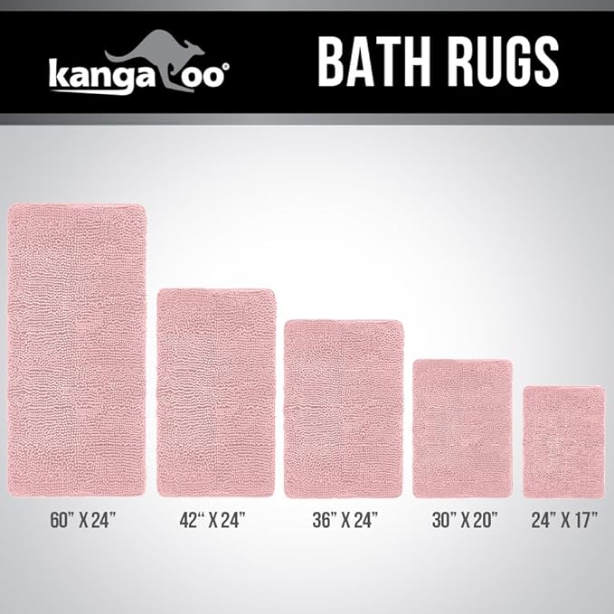 KANGAROO Bathroom Rugs, Chenille Soft Absorbent Bath Rug, Shaggy Shower Mat, Quick Dry Machine Wash Bathmat, Plush Carpet Mats for Tub, Bathtub and Room Home Decor Accessories, 30x20, Light Pink