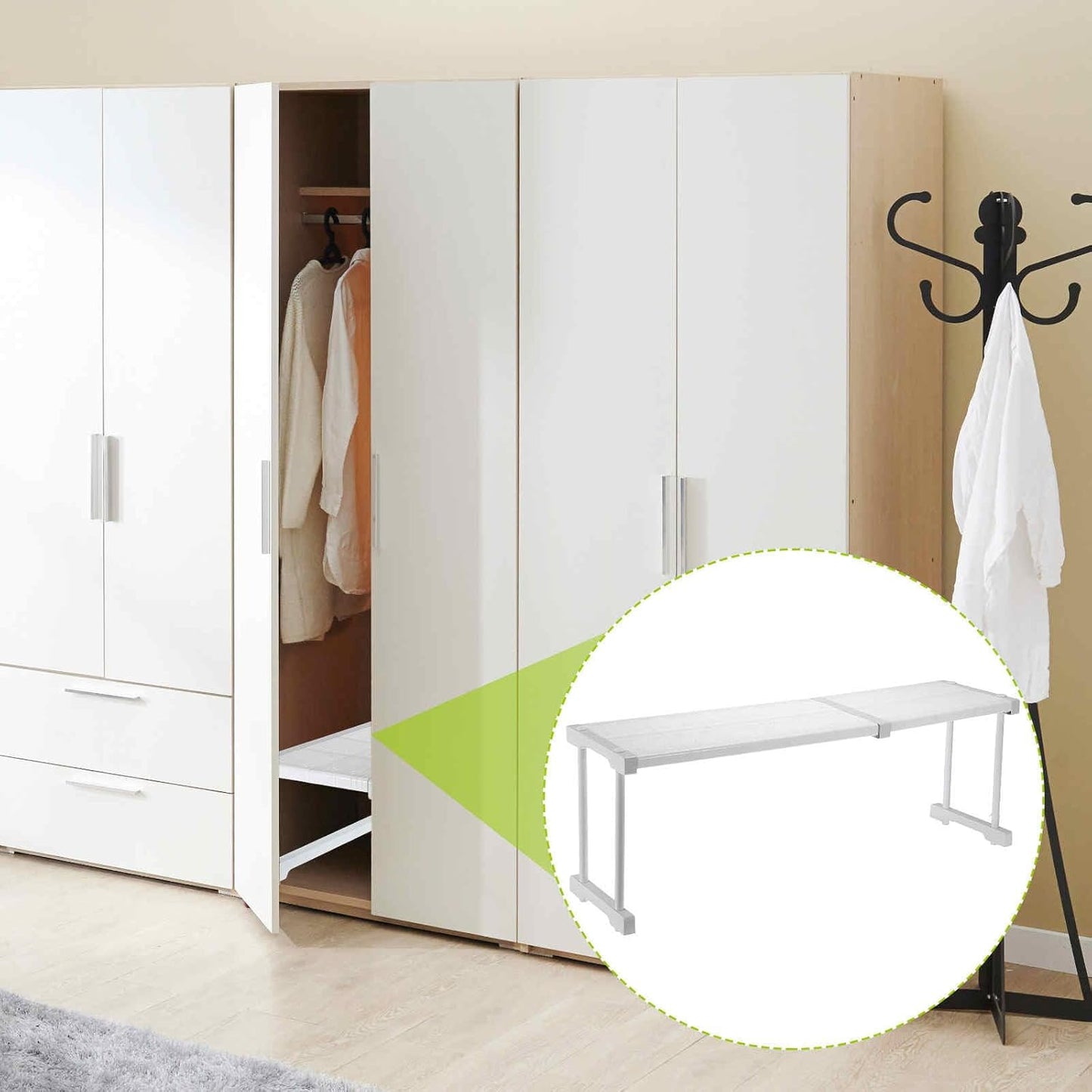 HARFINGTON Expandable Cabinet Tension Shelf 26.38" to 34.65" Adjustable Cabinet Organizer 32" x 9.45" Flower Pattern Table Storage Rack for Wardrobe Cupboard Kitchen Bedroom