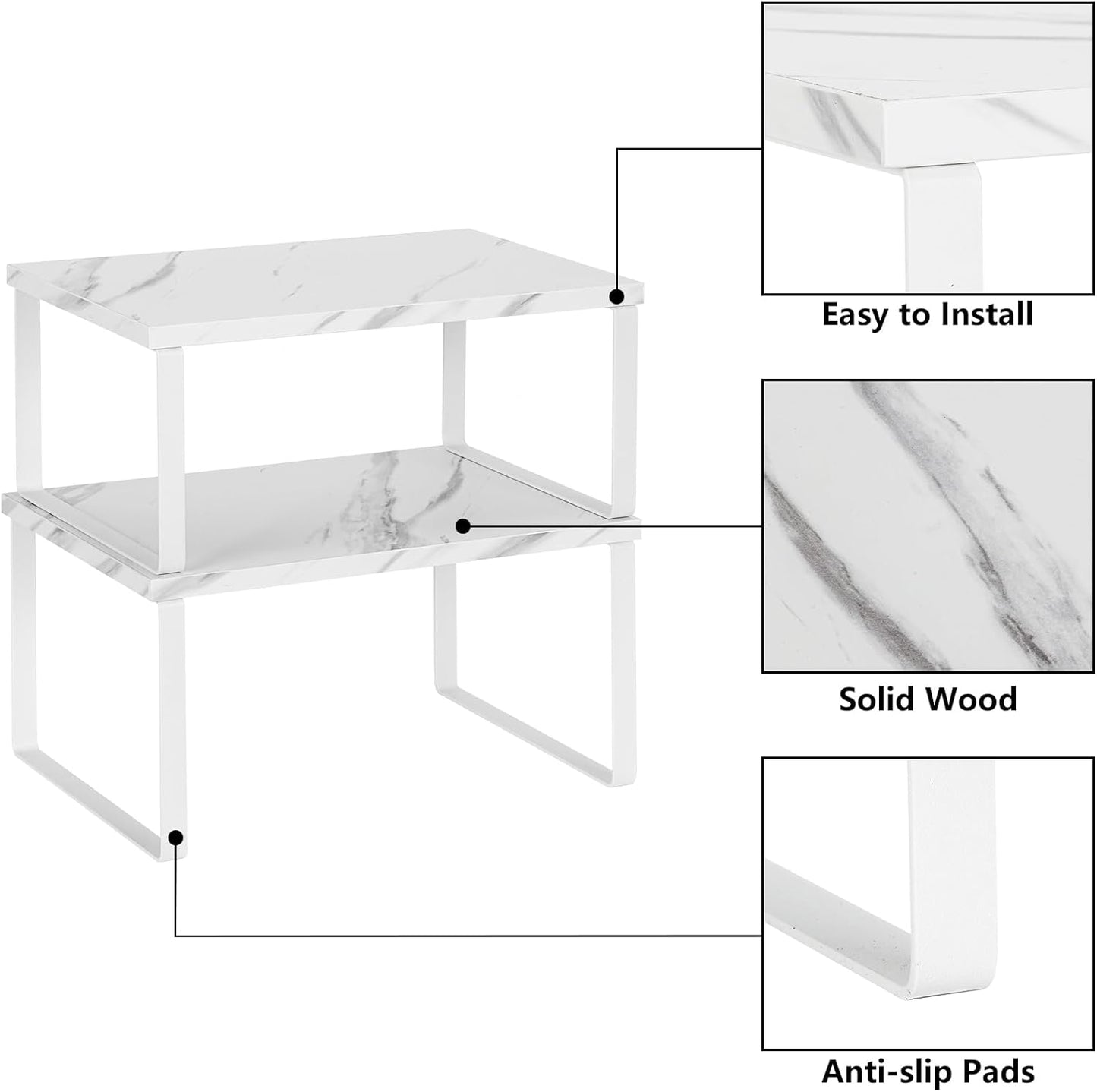 NEX Kitchen Counter Shelf, Stackable Cabinet Shelf Organizers Expandable Countertop Shelf for Pantry, Set of 4, White