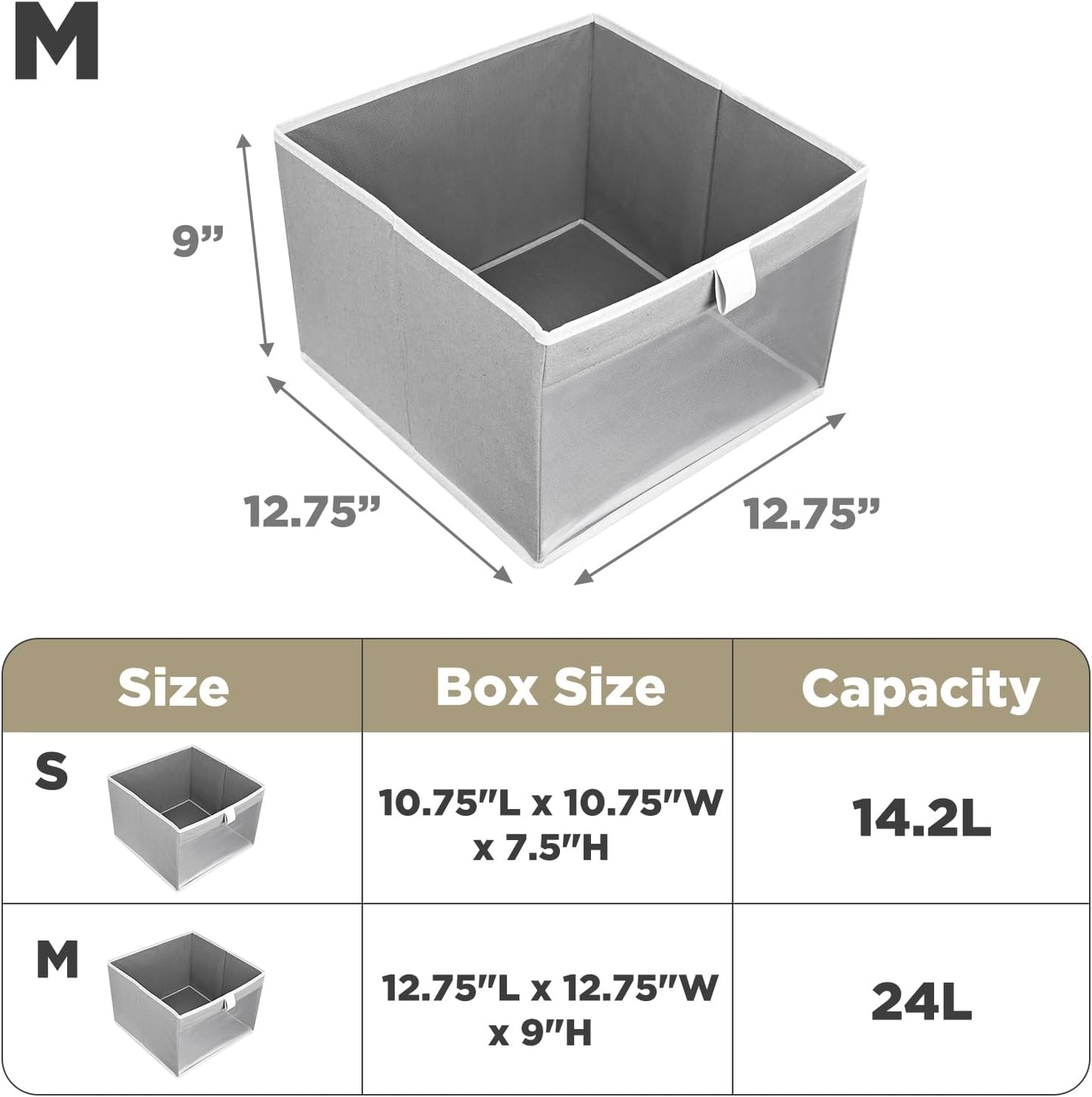 Linen Closet Organizers and Storage, Closet Storage Bins Basket Organizer, Foldable Organization Baskets with Mesh Window for Clothes Towels and Toys, 12.75" x 12.75" x 9", Gray, 4 pack