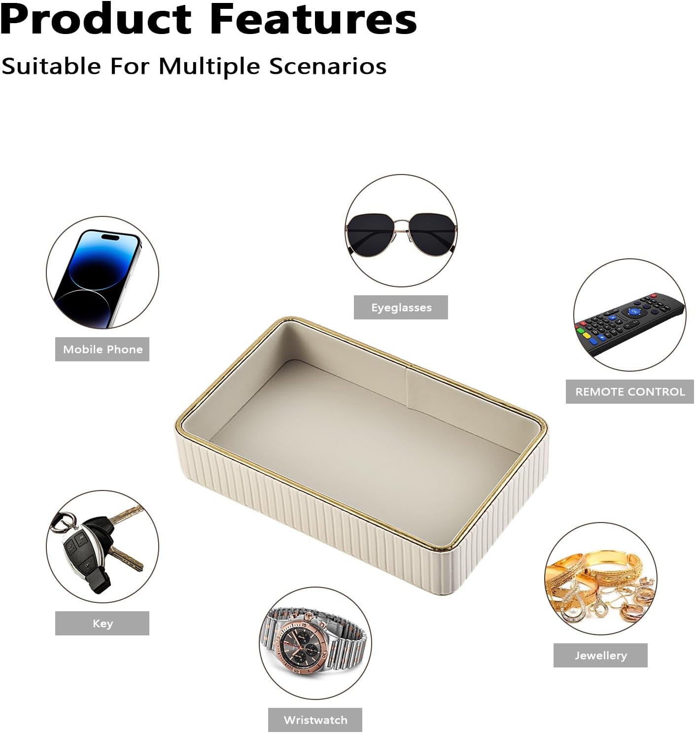 PU Leather Valet Tray,Desk Organizer Tray Nightstand Organizer Trinket Dish Storage Key Bowl Decorative Trays for Phone Wallet Jewelry Watch,Bathroom Bedroom Perfume Vanity Trays,Apricot