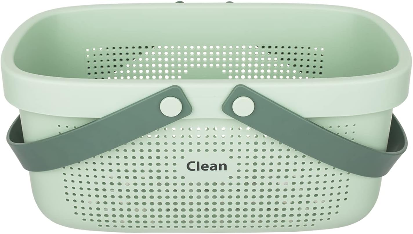 JiatuA Plastic Storage Basket with Handle Portable Shower Caddy Tote Organizer Basket Bin for Bathroom Kitchen Dorm Room Bedroom, Green