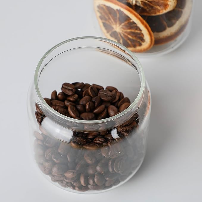 Glass Jar with Lid 3.54 Inch Wide, 15 OZ Small Airtight Food Storage Containers Glass Set for Coffee Beans| Sugars| Candy, 2 Pack
