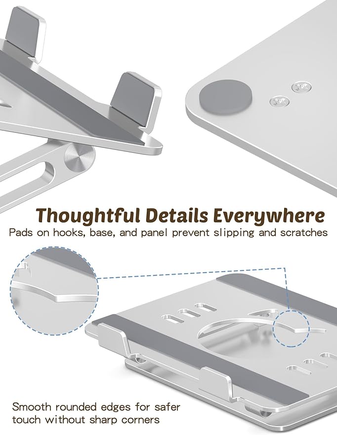 Laptop Stand for Desk – Portable Adjustable Laptop Riser & Holder, Foldable Computer Stand Compatible with MacBook Air Pro, Dell, HP, Lenovo (10"-17.3"), Featuring Cat Panel Design, Silver