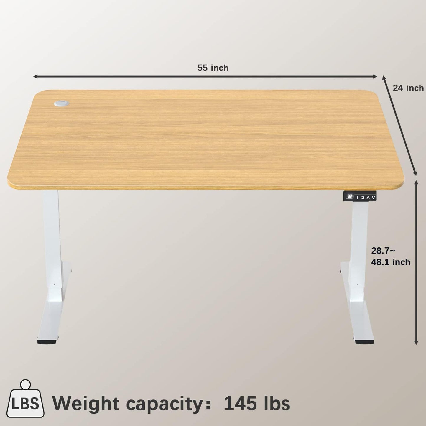 Furmax Electric Height Adjustable Standing Desk Large 55 x 24 Inches Sit Stand up Desk Home Office Computer Desk Memory Preset with T-Shaped Metal Bracket, Light Wood