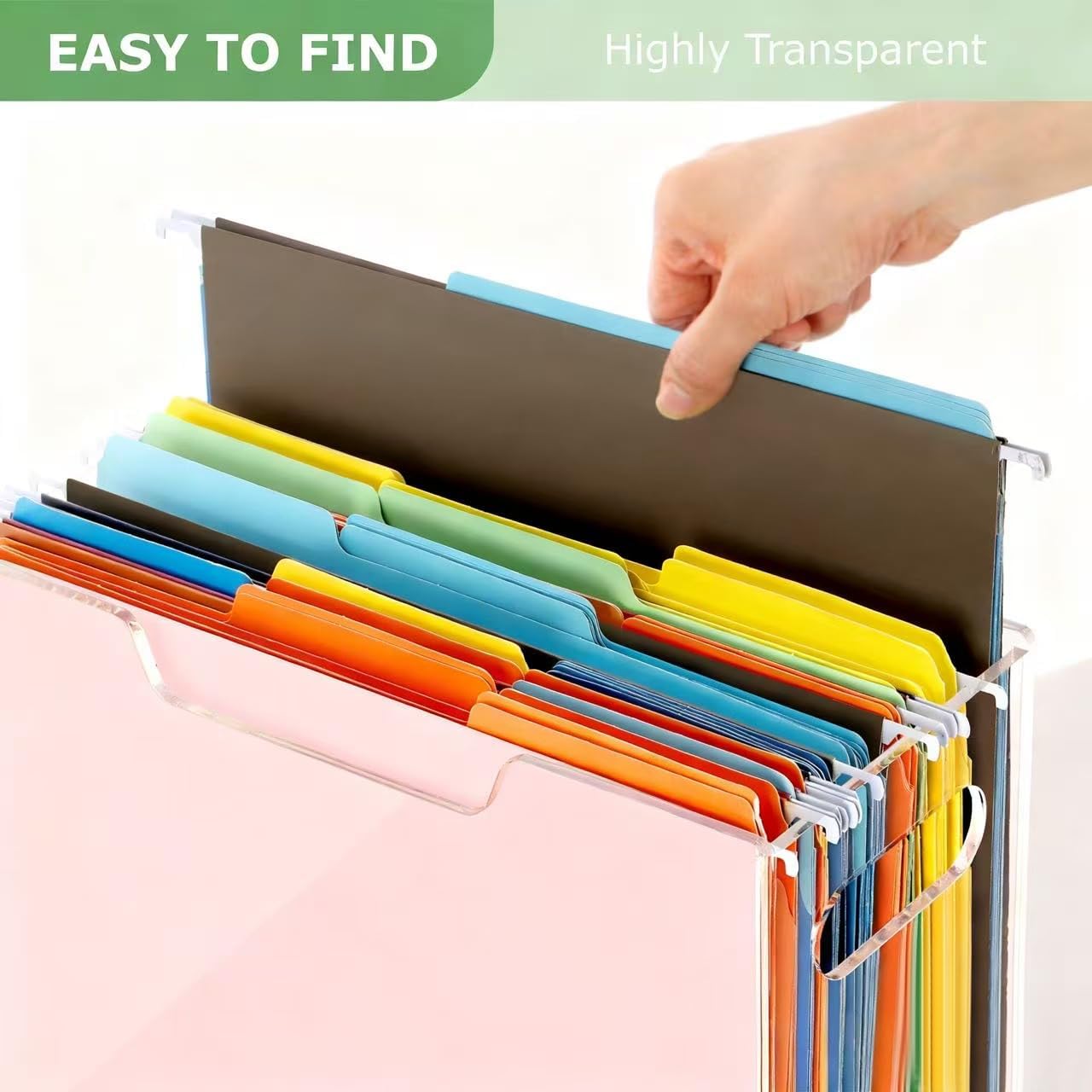 Acrylic File Organizer Box with Handles, Portable Letter Size Hanging File Folder Box, Desktop Filing Organizer for Home, Office - 1 Pack