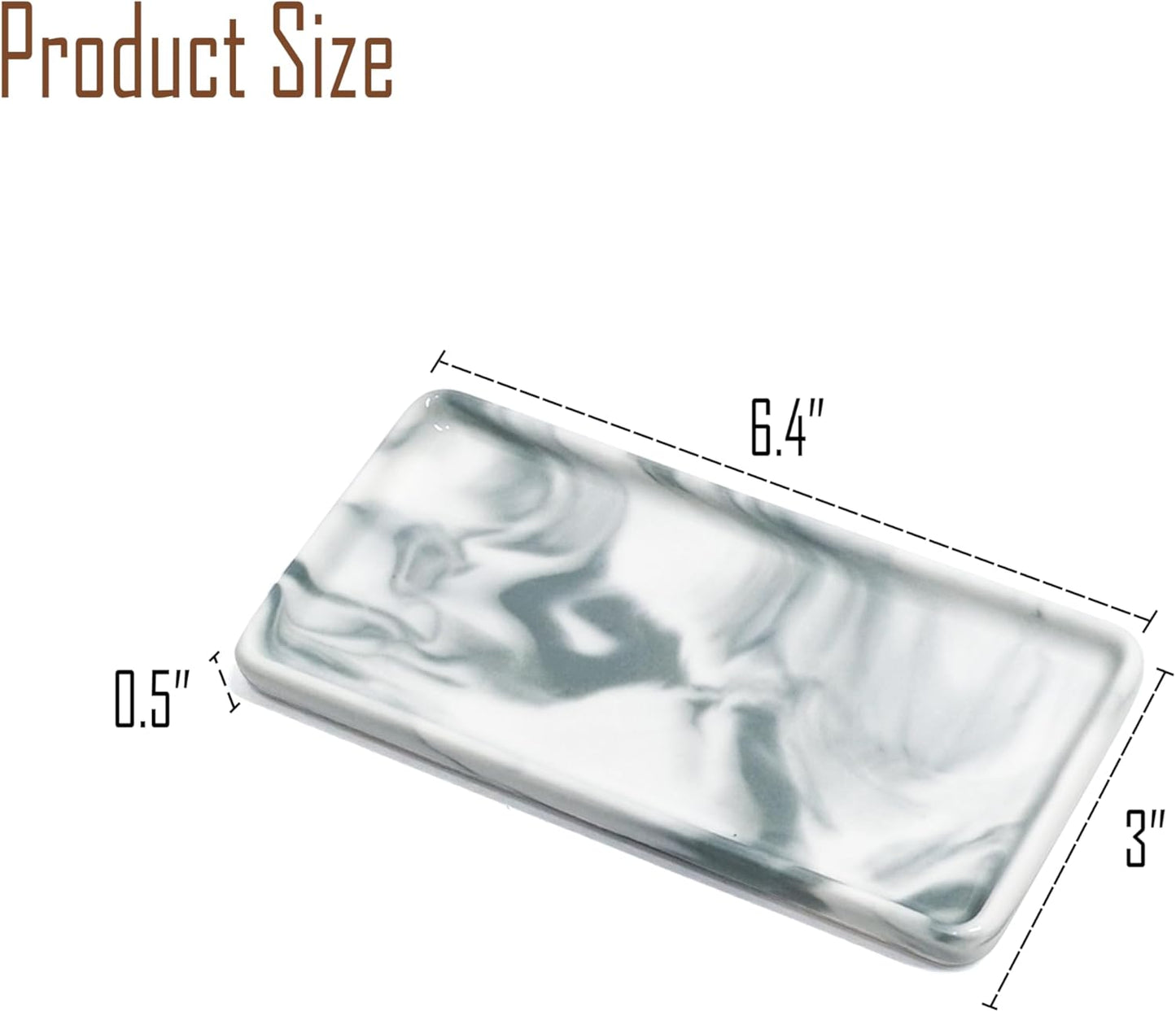 6.4" Porcelain Small Bathroom Tray, Ceramic Countertop and Vanity Tray for Cosmetics, Perfume, Jewelry, Candle - Kitchen Soap Tray for Kitchen Counter (Gray)