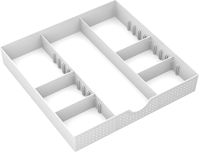 CAXXA 3 Slot Drawer Organizer with 4 Adjustable Dividers - Junk Drawer Storage for Makeup & Vanity, Office Desk Supplies and Accessories (WHITE, 1 PACK)