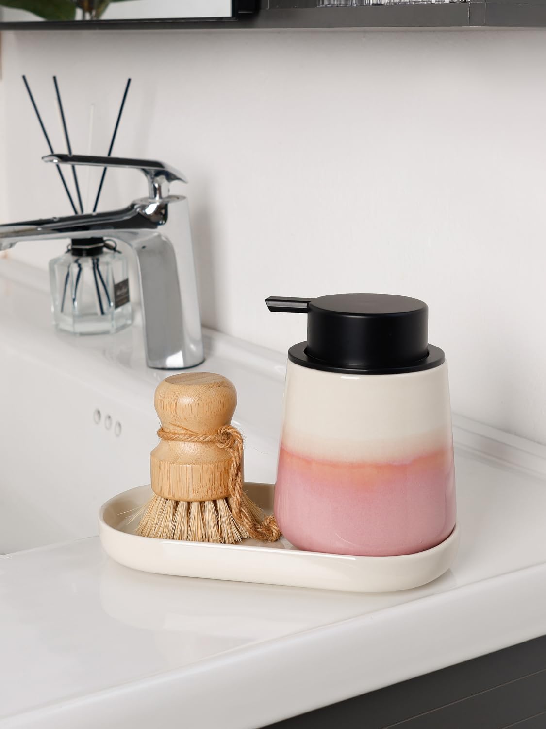 INGOFIN 7" Ceramic Bathroom Vanity Tray - Bathroom Organizer Countertop Tray for Perfume, Jewelry, Candles, Small Kitchen Counter Soap Tray, Decorative for Bathroom Vanity and Toilet Tank, Beige