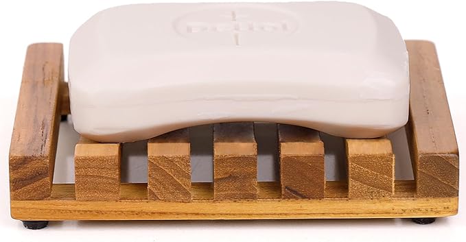 Slotted Bar Soap Holder Teak Wood by HTB, Kitchen Wooden Sponge Holder, Self Draining Soap Dish for Shower, Sink, Bathroom, Bathtub, RV